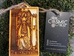 The High Priestess wooden tarot card hanging ornament (Rider Waite design)